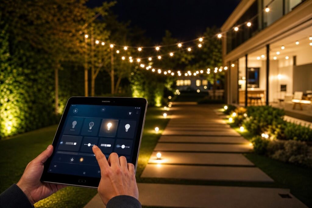 découvrez comment gérer l'éclairage de vos guirlandes spots pour allées directement depuis votre tablette samsung, grâce à une solution domotique simple et efficace.