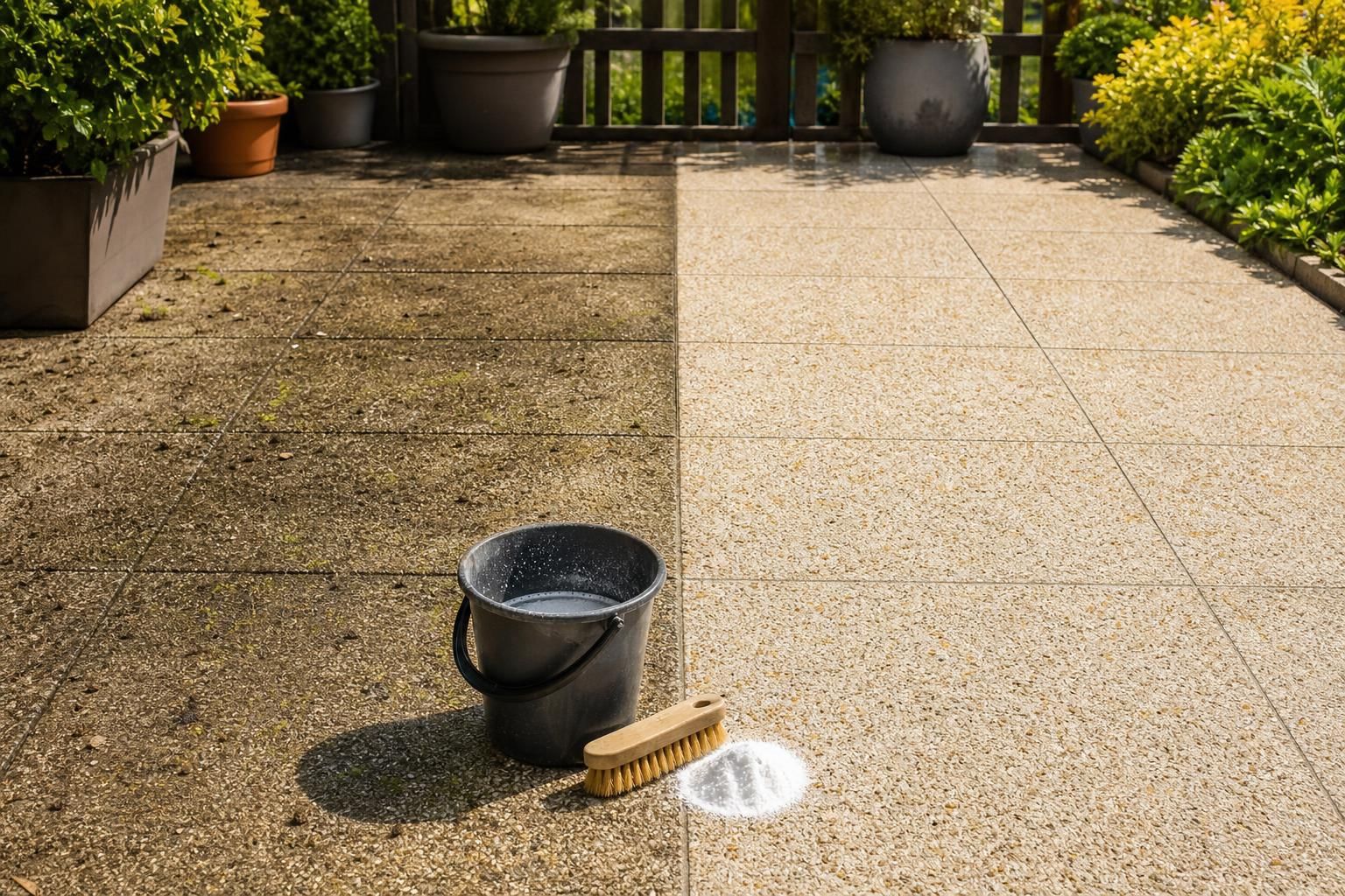 découvrez comment redonner éclat et propreté à votre terrasse en pierre gravillonnée grâce au nettoyage écologique et efficace au bicarbonate de soude.